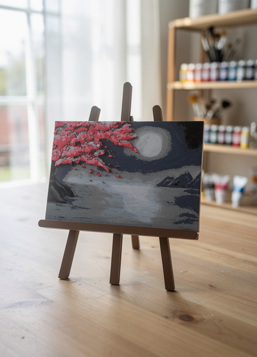 Baum bei Mondschein (Variante 2) – 3D-Wandkunst nach Kreidezeichnung