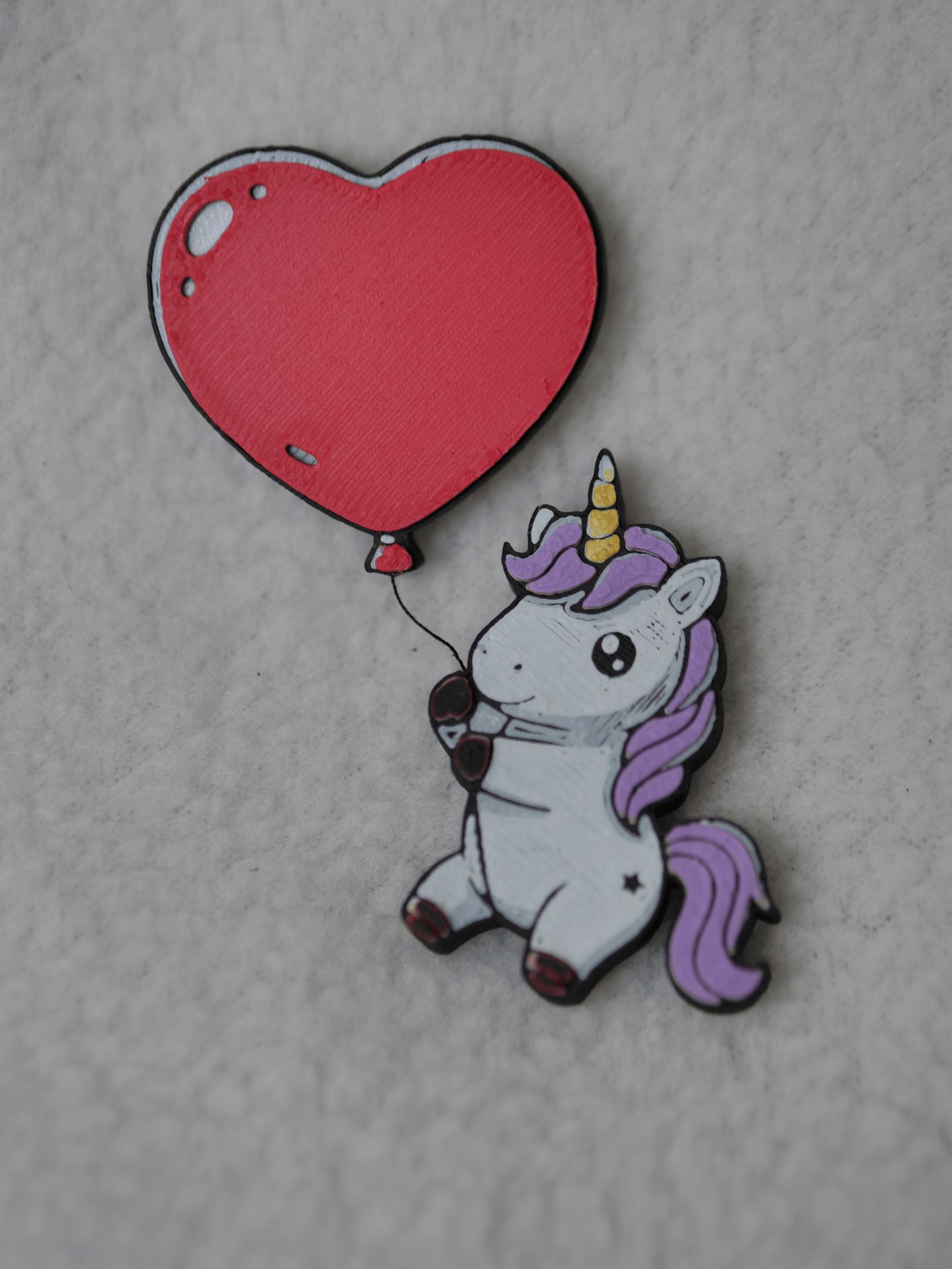 Einhorn mit Herzballon Pinwandmagnet – 3D-gedruckt, 75x60mm, Coldfinger 3D