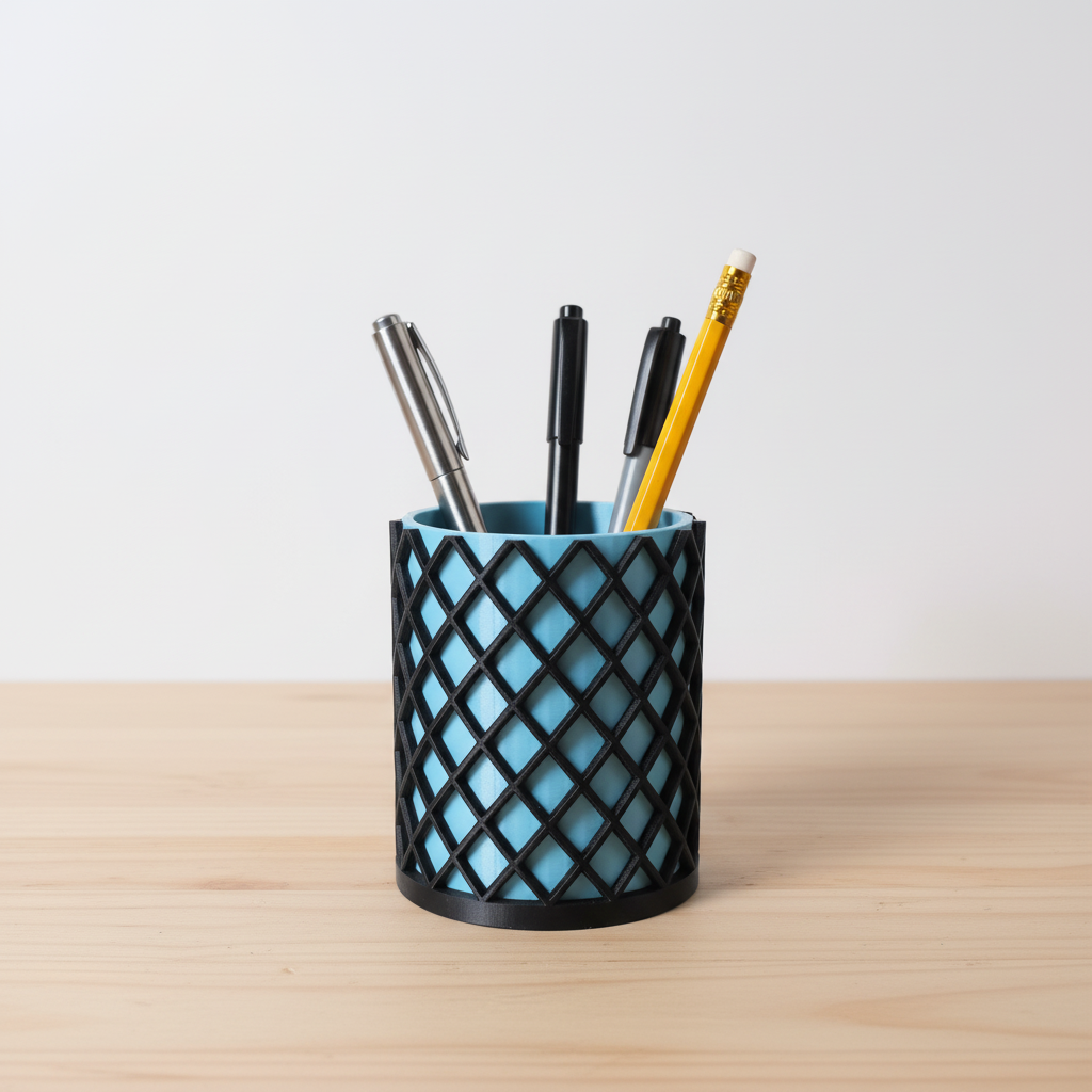 3D-Stiftehalter Schwarz/Satintürkis mit Stiften