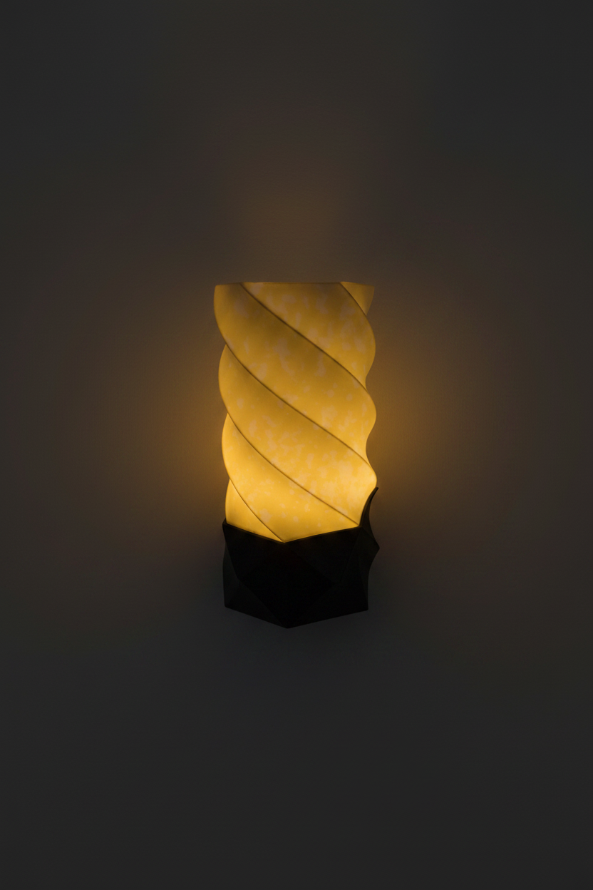 Teelichthalter Twisted Spiral – beleuchtet mit warmem LED-Licht