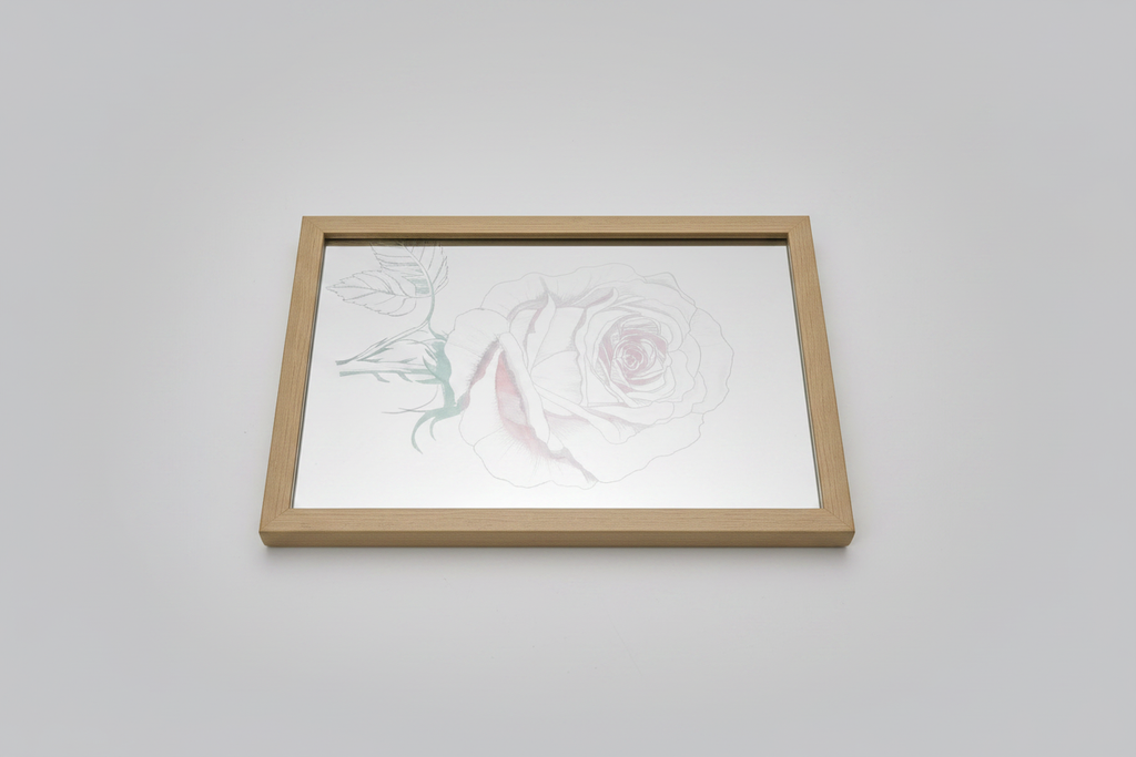 Spiegel Wandlampe mit graviertem Rosenmotiv, goldener Rahmen, 210x300mm