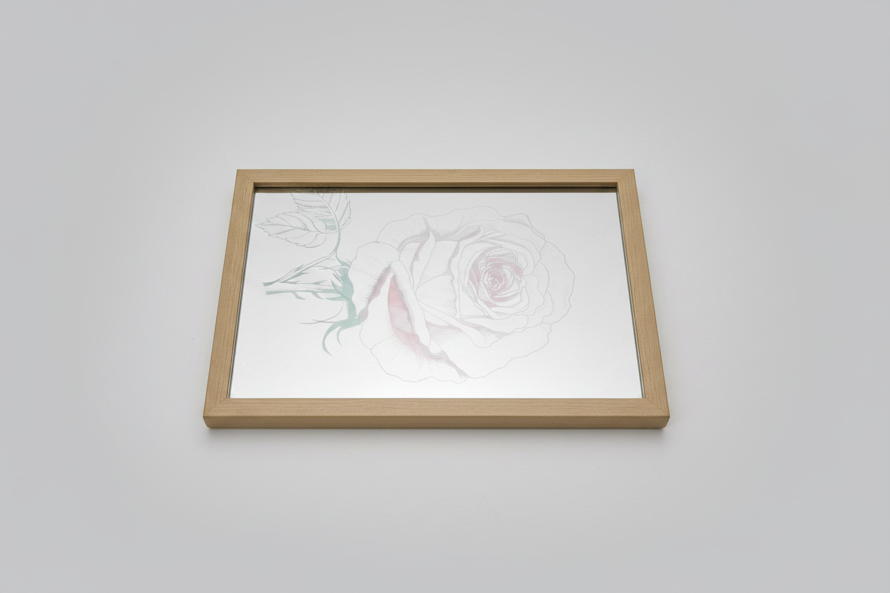 Spiegel Wandlampe mit graviertem Rosenmotiv, goldener Rahmen, 210x300mm
