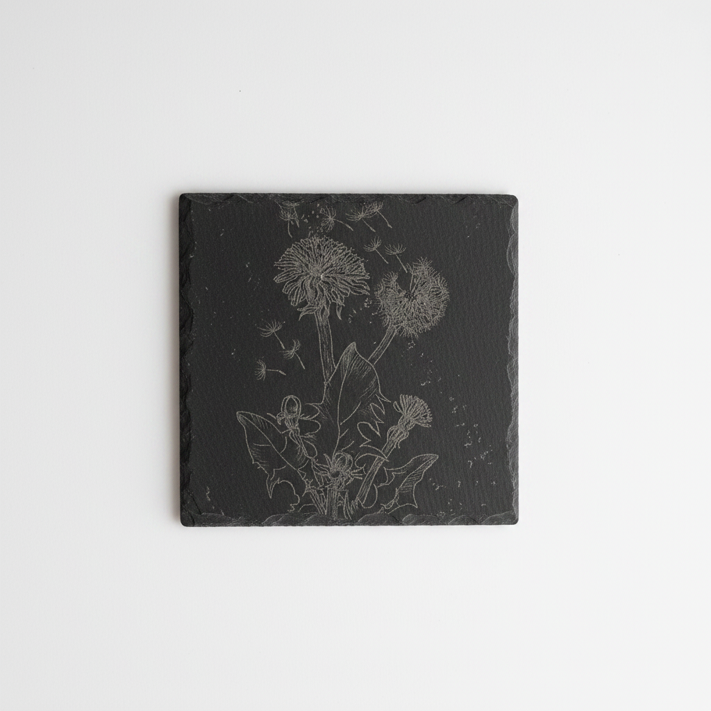 Schiefer-Untersetzer Pusteblume – Lasergravur | Coldfinger 3D