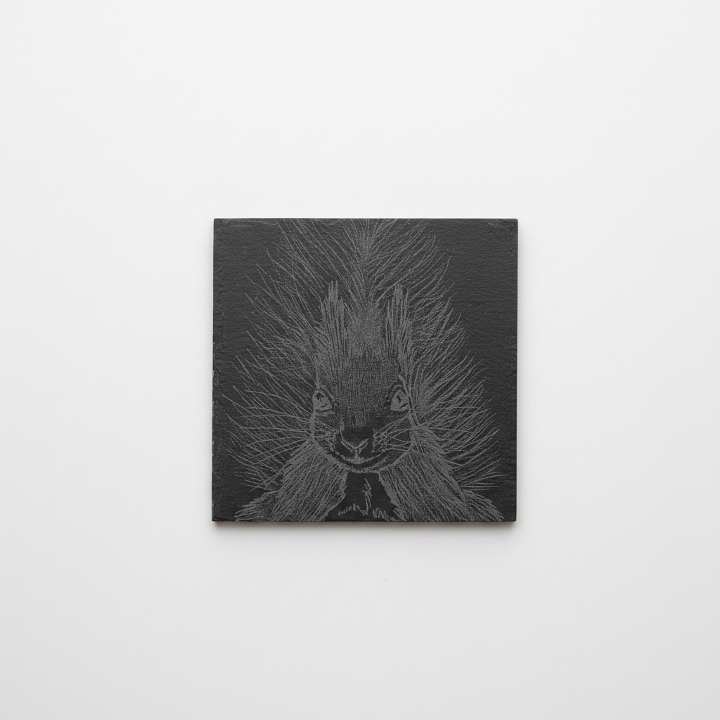 Schiefer-Untersetzer Eichhörnchen Frontal – Lasergravur | Coldfinger 3D
