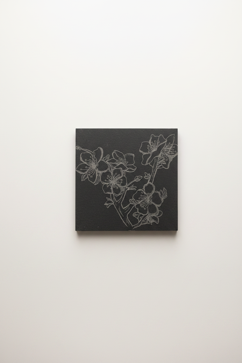 Schiefer-Untersetzer Kirschblüte – Lasergravur | Coldfinger 3D